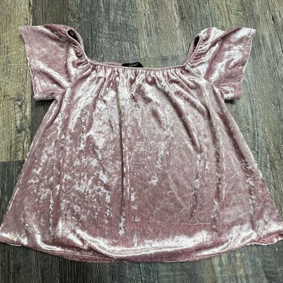 Forever 21 Pink Velvet On/Off the Shoulder Women's Blouse Size Small - Picture 4 of 7